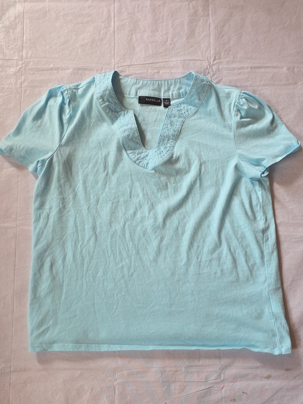 Rafaella Women's Short Sleeve V-neck Top Light Aqua L